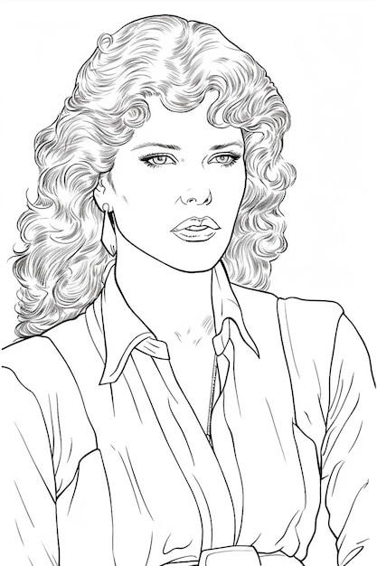 a drawing of a woman with curly hair and a shirt generative ai