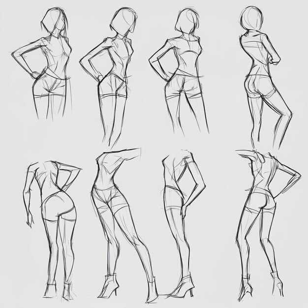 Photo a drawing of a woman with a different outfit