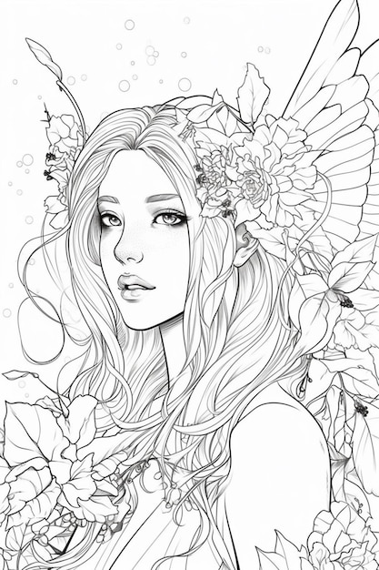 Генеративный рисунок женщины с цветочной короной на голове