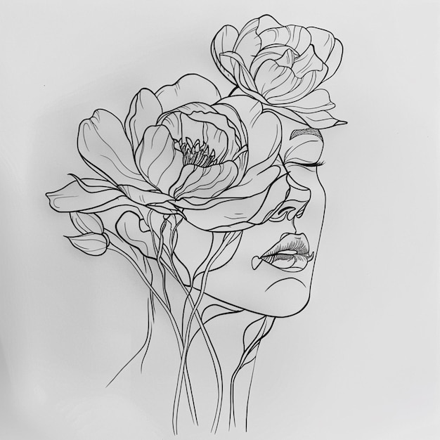 Photo drawing of a woman with flowers in her hair generative ai