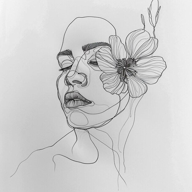 Photo drawing of a woman with flowers in her hair generative ai