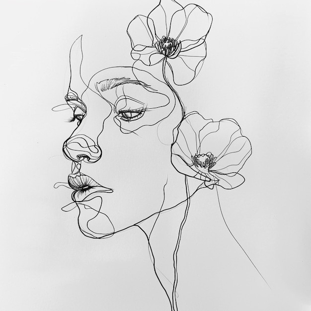 drawing of a woman with flowers in her hair generative ai