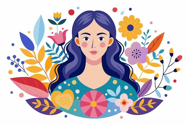 花をつけた女性の絵と胸に心をついた女性の絵
