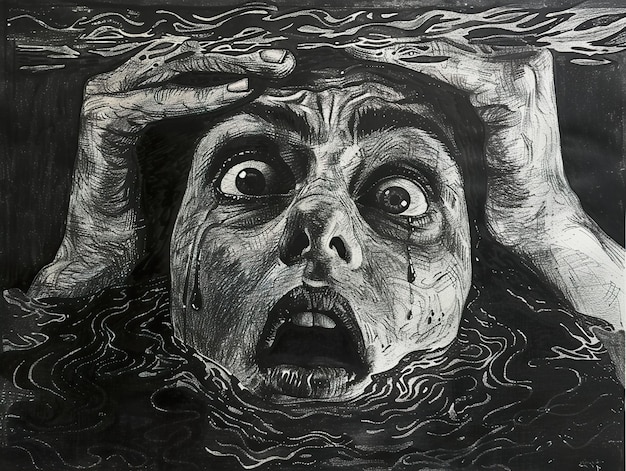a drawing of a woman with a hat on her head