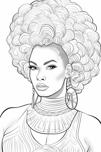 Foto un disegno di una donna con un grande afro e una collana generativa ai