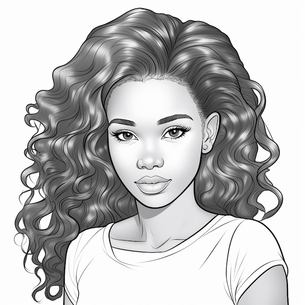 Photo a drawing of a woman with long curly hair generative ai
