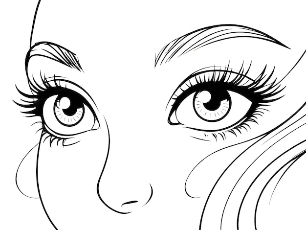 a drawing of a woman with long eyelashes and long eyelashes