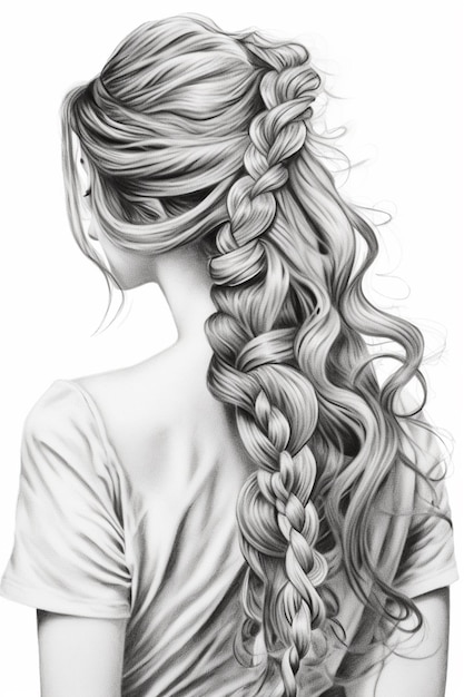 Photo a drawing of a woman with long hair and braids generative ai