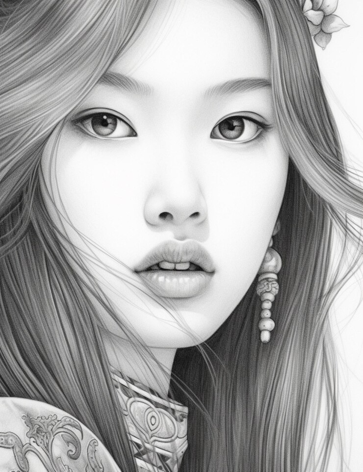 Photo 長い髪とイヤリングを持つ女性の絵の生成ai