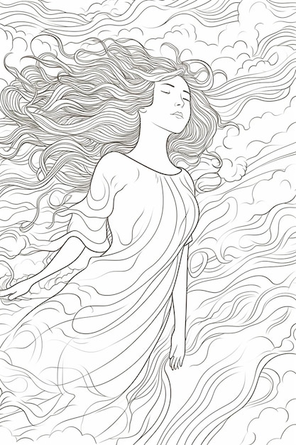 Photo a drawing of a woman with long hair in the water generative ai