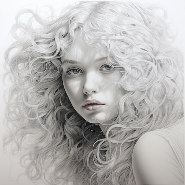 рисунок женщины с длинными волосами и белой рубашкой.