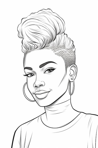 Photo a drawing of a woman with a mohawk and earrings generative ai