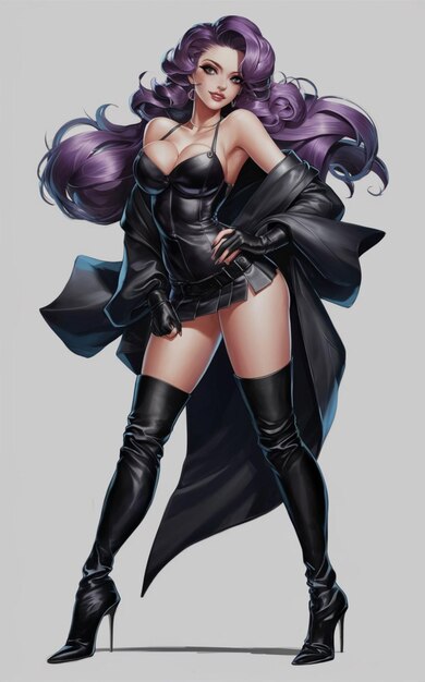 Photo a drawing of a woman with purple hair and a black cape