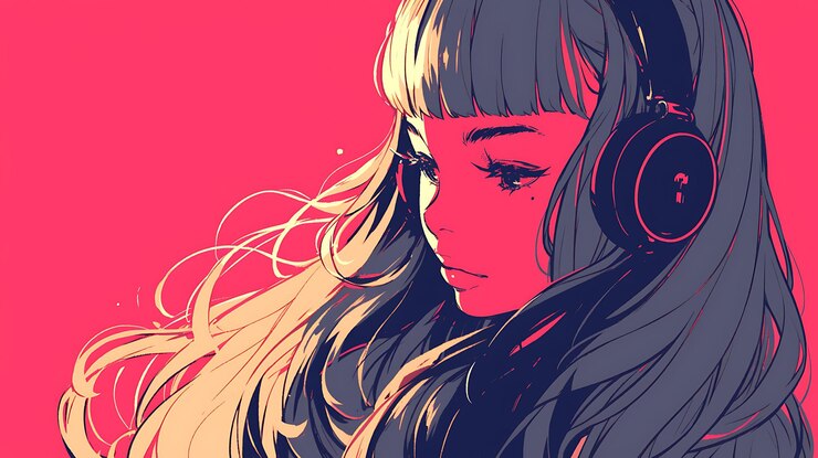 Photo a drawing of a woman with a red face and a pink background