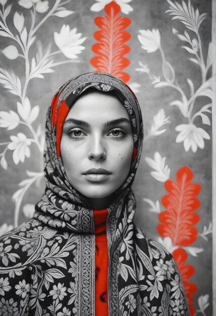 Photo a drawing of a woman with a red scarf