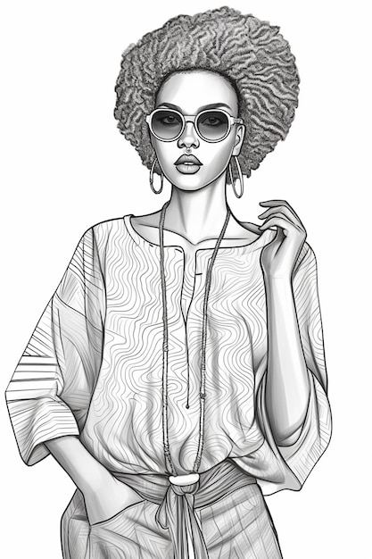 Photo a drawing of a woman with sunglasses and a necklace generative ai