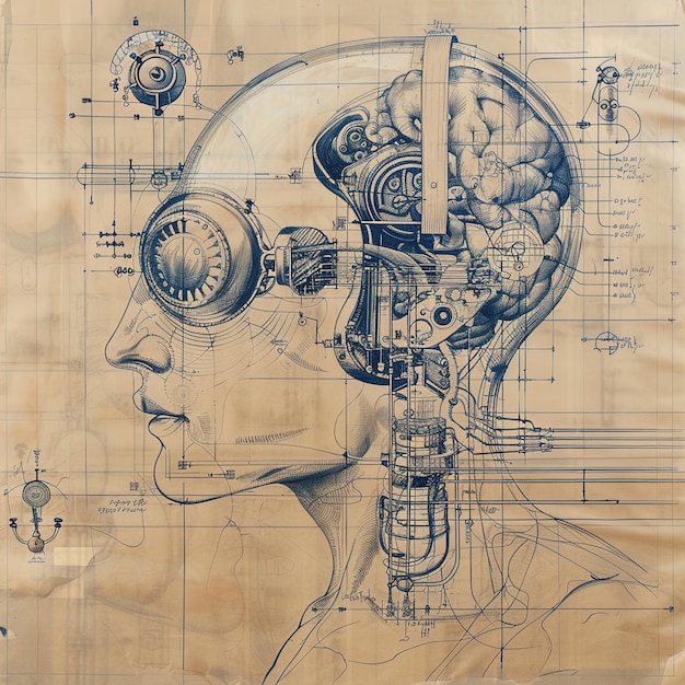 a drawing of a woman with the words  brain  on it