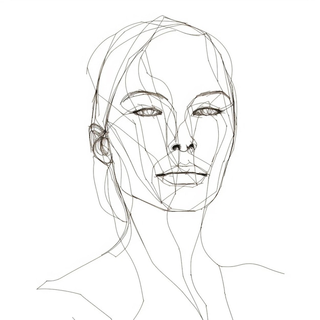 Foto un disegno della faccia di una donna con un disegno di linea della sua faccia generativa ai