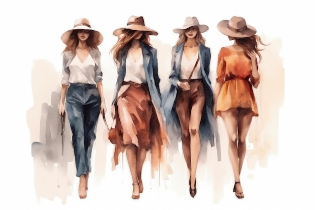 A drawing of women in hats and a shirt