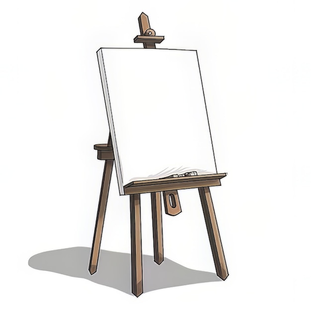 A drawing of a wooden easel with a blank white paper on it.