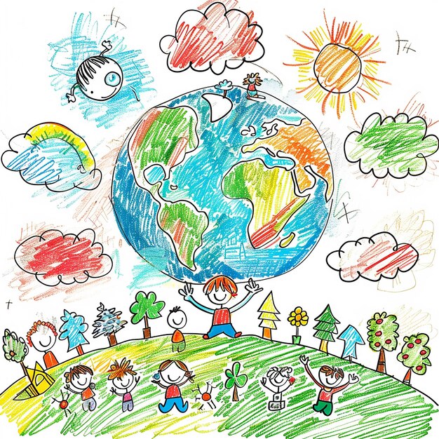 Photo a drawing of a world with a child and the word  im a  on it