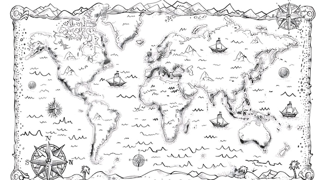 Photo a drawing of a world with a map of the world and the words quot the world quot