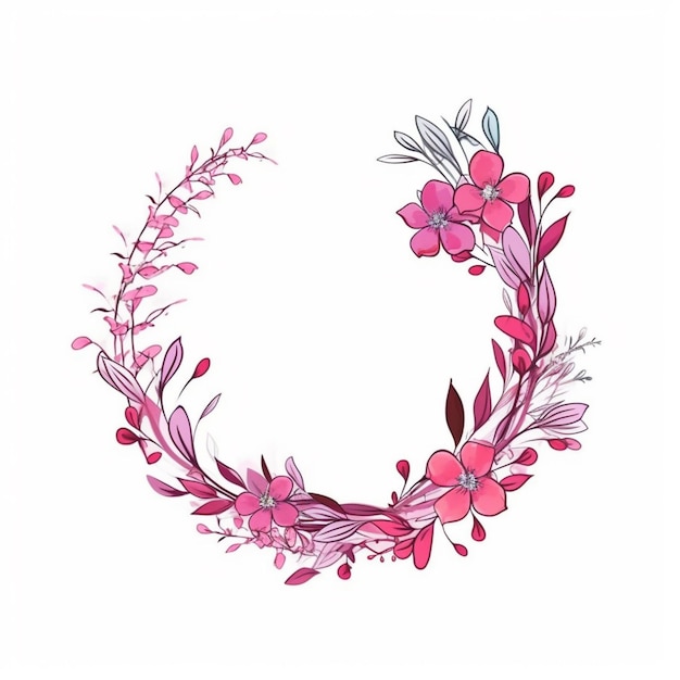 A drawing of a wreath of flowers and leaves on a white background generative ai