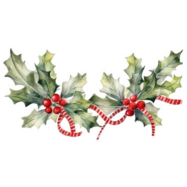 a drawing of a wreath with holly and holly.