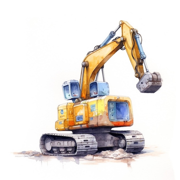 Photo a drawing of a yellow excavator with the words 