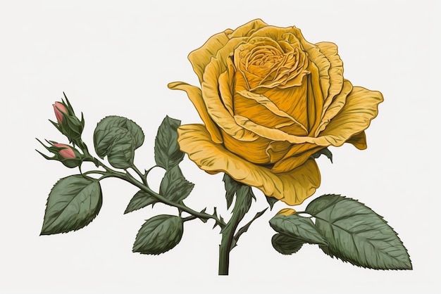 Photo drawing of a yellow rose on a white background