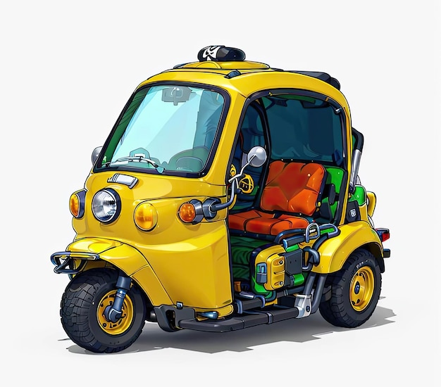 A drawing of a yellow taxi with the number 1 on the top.