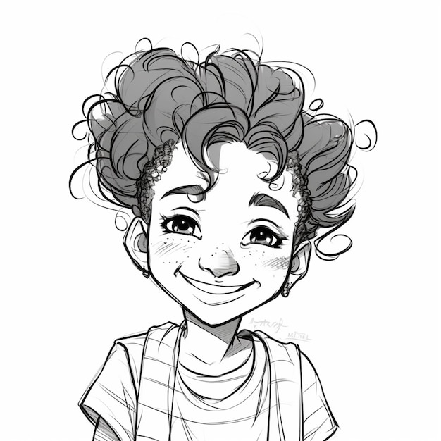 Photo a drawing of a young boy with curly hair and a smile generative ai