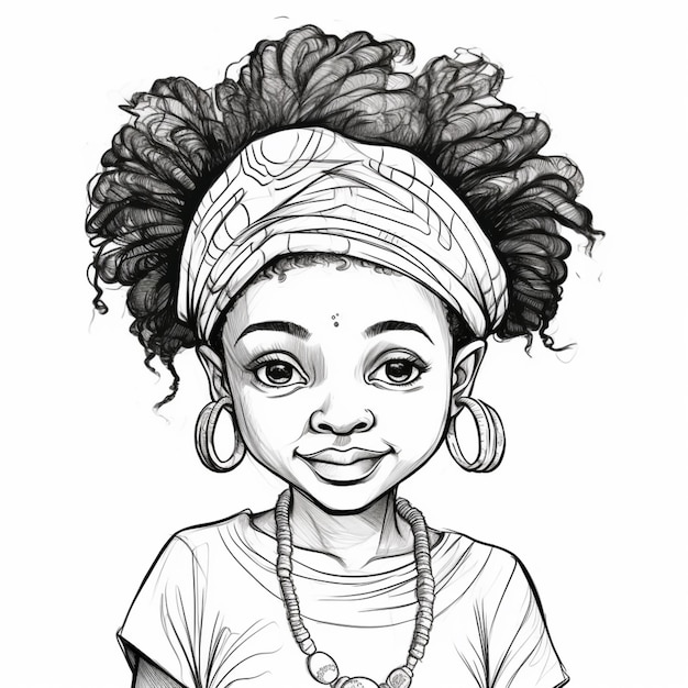 рисунок молодой девушки с шарфом на голове и сережками