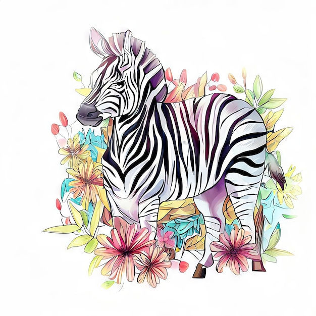 A drawing of a zebra with a black and white striped pattern.