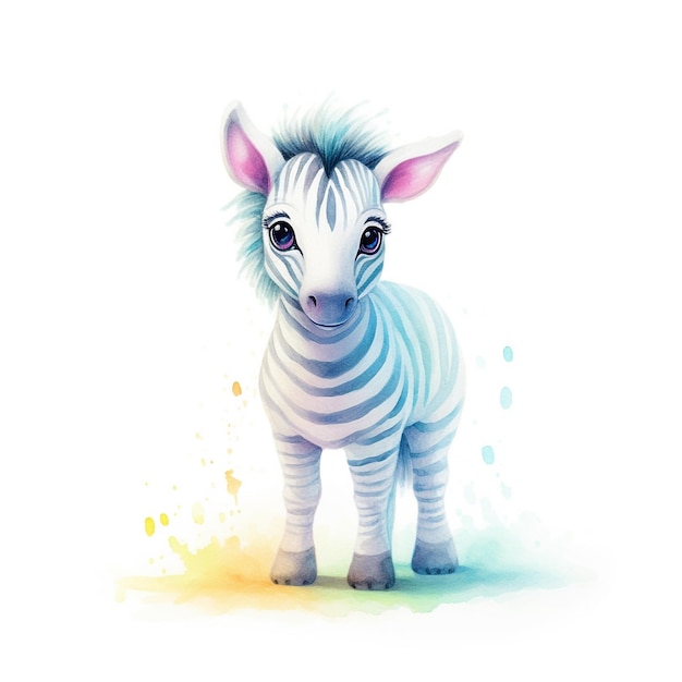 A drawing of a zebra with a blue and white striped mane.