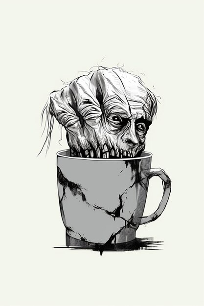 Photo a drawing of a zombie in a cup with a toothy face generative ai