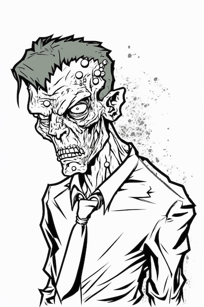 рисунок зомби в костюме с галстуком генеративный ИИ