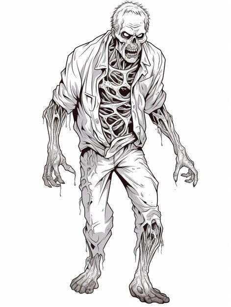 a drawing of a zombie with a skeleton on his chest generative ai