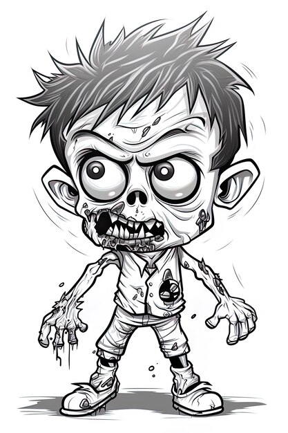 Photo a drawing of a zombie with a skull on it