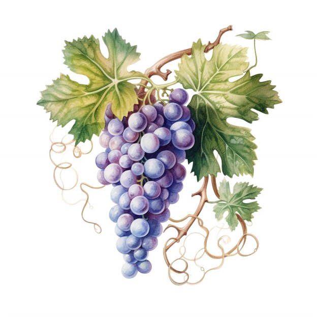 Photo a drawling of grapes on a vine