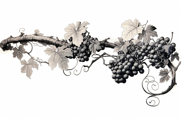 Photo a drawling of grapes on a vine