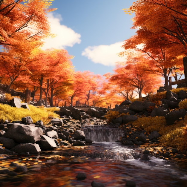 A drawn 3D autumn landscape Captivating visual