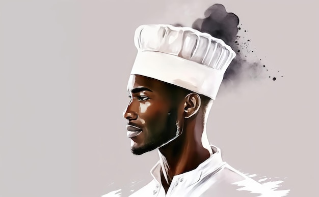 Нарисованный афро-мужчина шеф-повар на белом фоне акварель ресторан иллюстрации сгенерированы ai