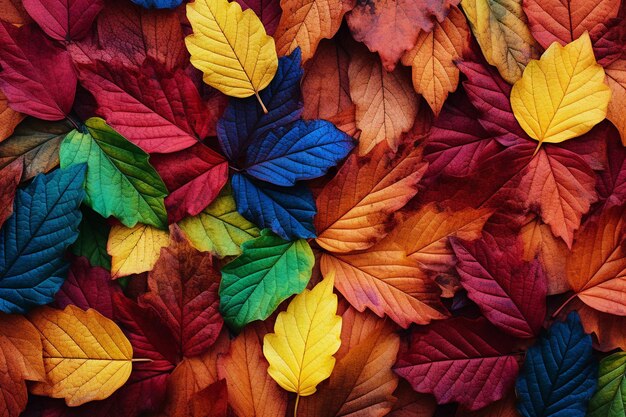 Photo drawn autumn background with colorful leaves