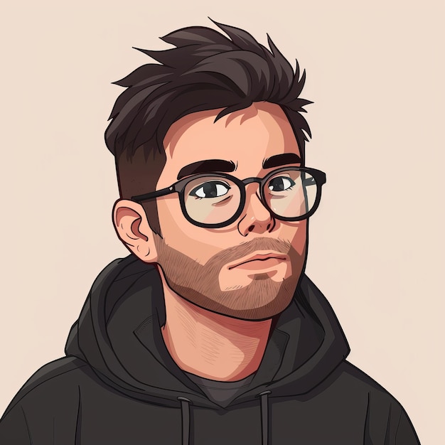 Drawn avatar of man student in eyeglasses based on cryptocurrency on beige background concept