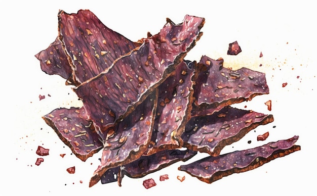 a drawn beef jerky on white background watercolor meat illustrations ai generated