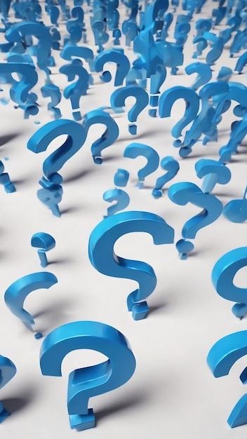 Drawn blue question marks on white background enquiry concept