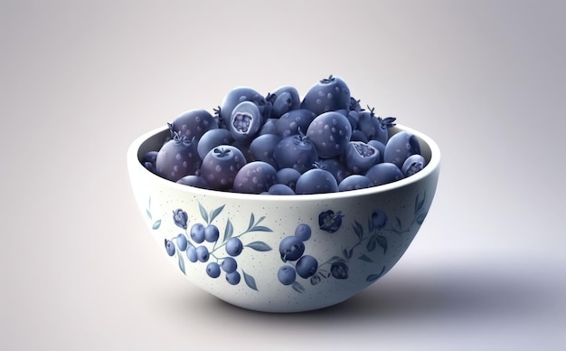 Photo drawn bowl of blueberries on white background watercolor organic food illustrations ai generated