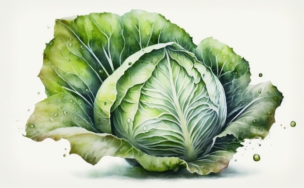 a drawn cabbage on white background watercolor green vegetable illustrations ai generated