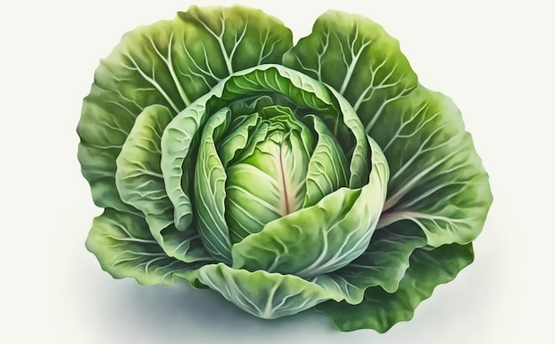 a drawn cabbage on white background watercolor green vegetable illustrations ai generated